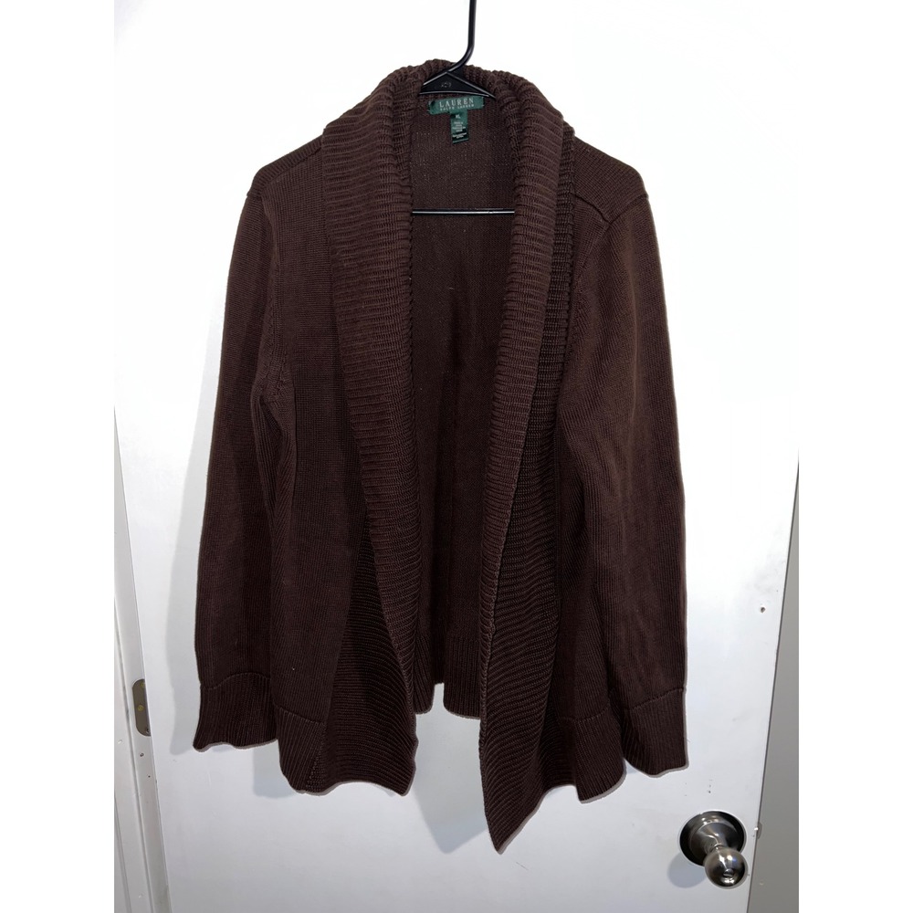 Lauren Ralph Lauren Brown Cotton Shawl Collar Open Front Cardigan XL